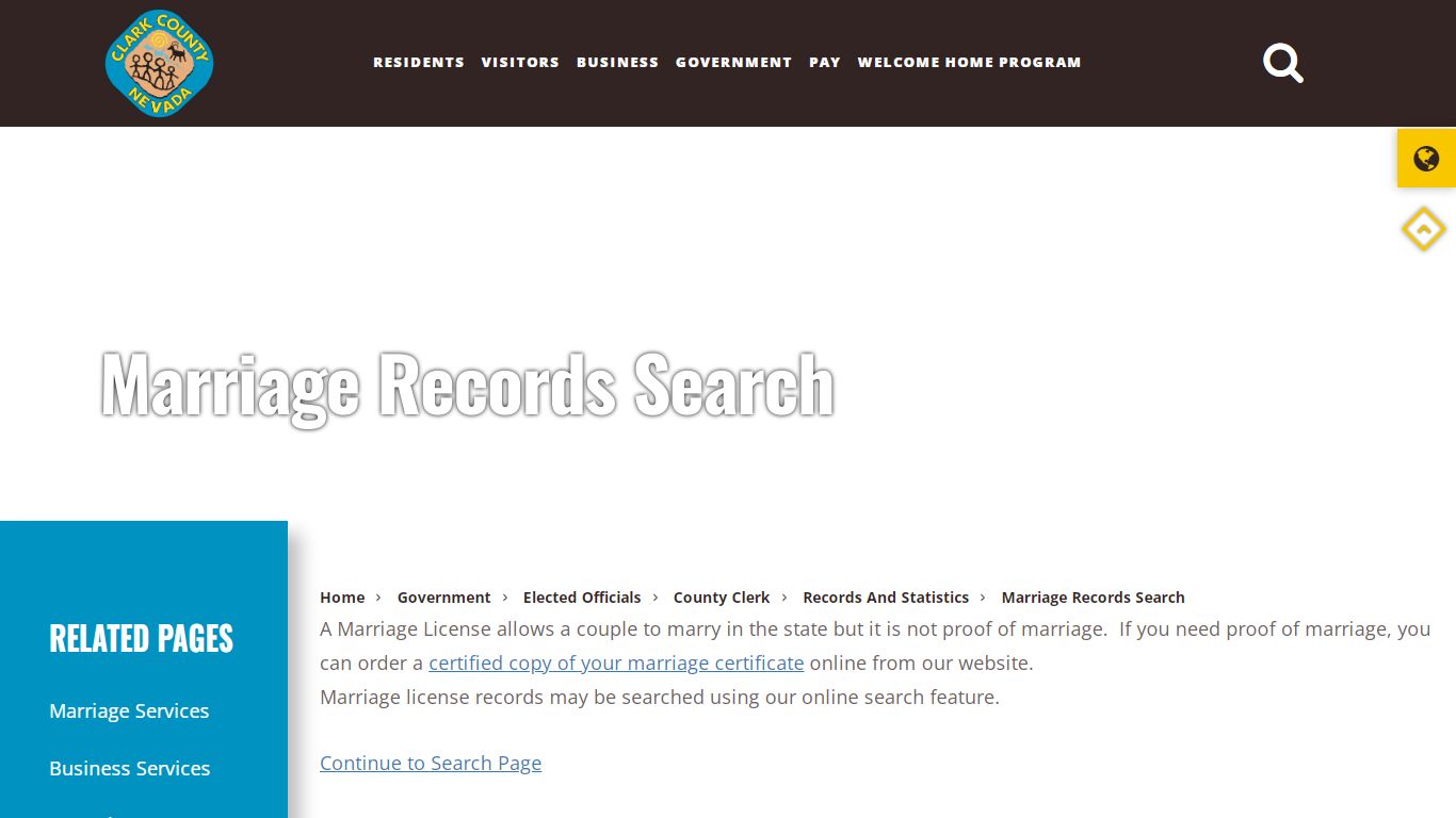 Marriage Records Search - Clark County, Nevada